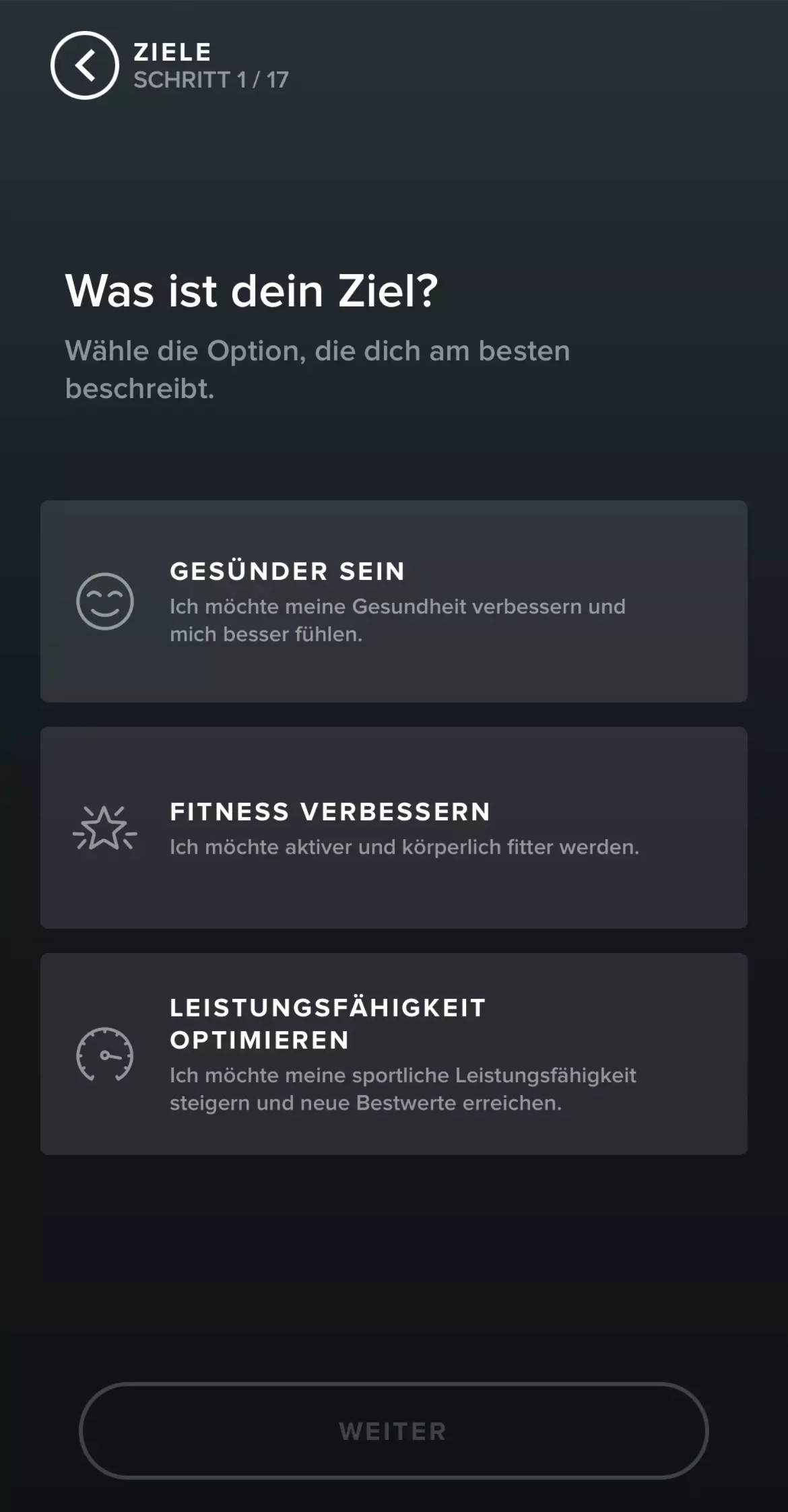 Die Whoop App Zieleingabe